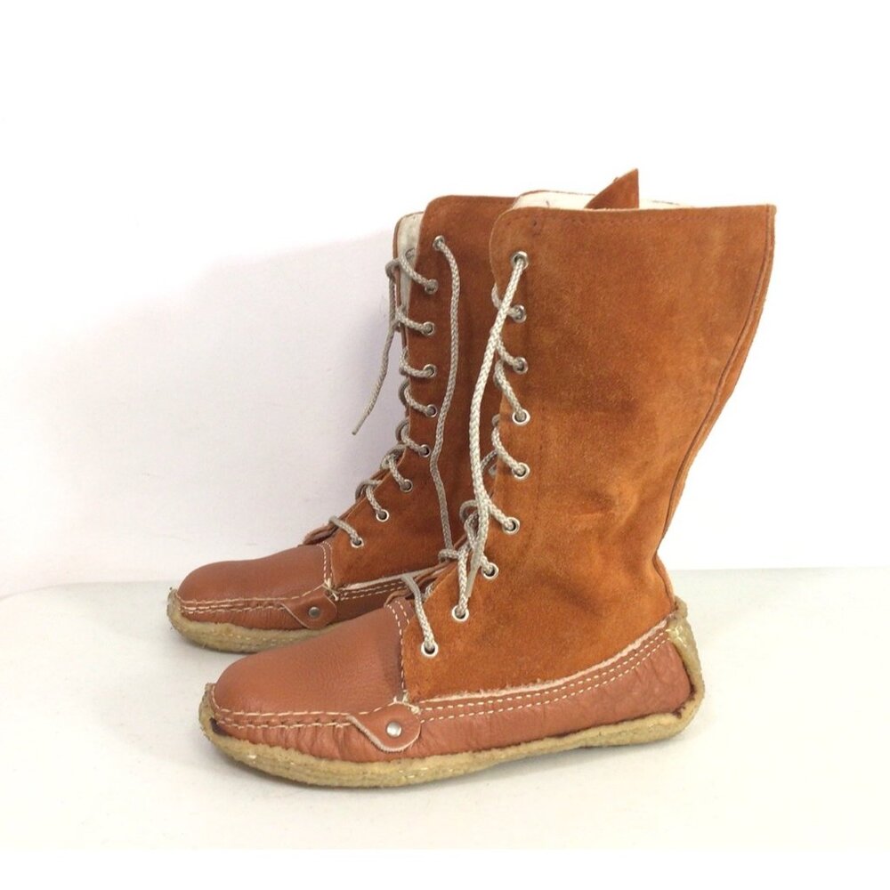 Vintage Canadian Handmade Leather Wool Mukluks Moccasin Boots Womens 7